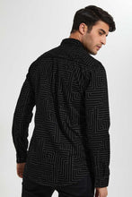 تنزيل الصورة على معرض الصور، Redtag-Black-Printed-Flock-PrinT-Shirt-Casual-Shirts-Men's-