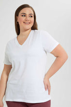 تنزيل الصورة على معرض الصور، Redtag-White-V-Neck-T-Shirt-For-Women-V-Neck-T-Shirts-Women's-