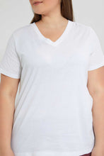 تنزيل الصورة على معرض الصور، Redtag-White-V-Neck-T-Shirt-For-Women-V-Neck-T-Shirts-Women's-