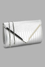 تنزيل الصورة على معرض الصور، Redtag-Silver-Croc-Textured-Clutch-Bag-Clutches-Women-