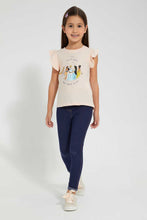Load image into Gallery viewer, Redtag-Peach-Ruffled-S/Slv-Casual-T-Shirt-With-Princess-Placement-Print-Blouses-Girls-2 to 8 Years