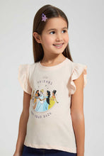 Load image into Gallery viewer, Redtag-Peach-Ruffled-S/Slv-Casual-T-Shirt-With-Princess-Placement-Print-Blouses-Girls-2 to 8 Years