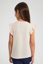 Load image into Gallery viewer, Redtag-Peach-Ruffled-S/Slv-Casual-T-Shirt-With-Princess-Placement-Print-Blouses-Girls-2 to 8 Years