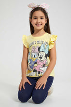 تنزيل الصورة على معرض الصور، Redtag-Lt.-Yellow-Ruffled-S/Slv-Casual-T-Shirt-With-Micky-Placement-Print-Blouses-Girls-2 to 8 Years