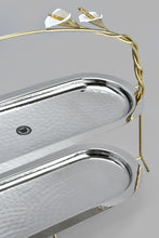 Load image into Gallery viewer, Redtag-Silver-Hammered-Two-Tier-Oval-Dish-With-Gold-Brass-Stand-Serving-Dish-Home-Dining-