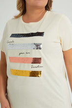 تنزيل الصورة على معرض الصور، Redtag-Beige-Sequin-T-Shirt-Colour:Beige,-Filter:Plus-Size,-LDP-T-Shirts,-New-In,-New-In-LDP,-Non-Sale,-S22B,-Section:Women,-TBL-Women's-
