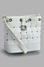 Load image into Gallery viewer, Redtag-White-Quilted-Embellished-Bucket-Bag-Slouch-Bags-Women-