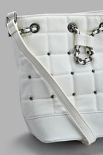 Load image into Gallery viewer, Redtag-White-Quilted-Embellished-Bucket-Bag-Slouch-Bags-Women-