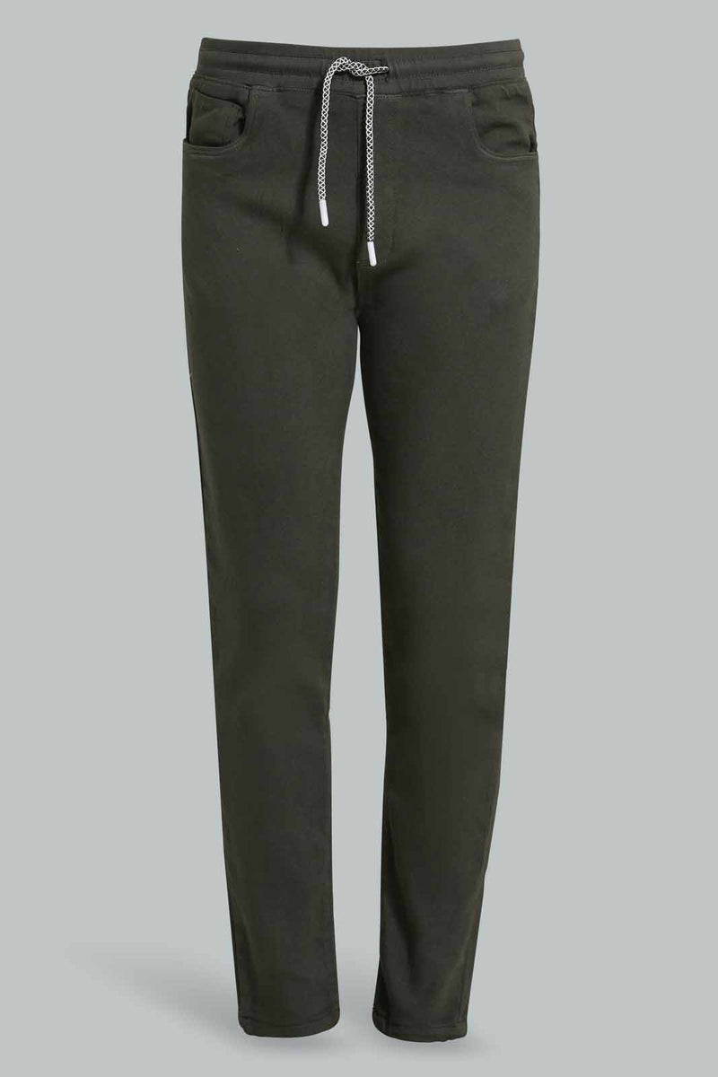 Redtag-Olive-Colored-Knit-Denim-Knit-Denim-Senior-Boys-9 to 14 Years