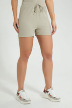 Load image into Gallery viewer, Redtag-Olive-Rib-Shorts-Coord-Colour:Dark-Green,-Filter:Women's-Clothing,-New-In,-New-In-Women,-Non-Sale,-S22B,-Section:Women,-Women-Shorts-Women's-