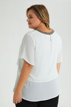 Load image into Gallery viewer, Redtag-Ivory-Embroideredellished-Neck-Double-Layer-Blouse-Colour:Ivory,-Filter:Plus-Size,-LDP-Blouses,-New-In,-New-In-LDP,-Non-Sale,-S22B,-Section:Women-Women's-