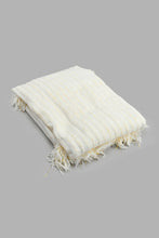 تنزيل الصورة على معرض الصور، Redtag-Ivory/Gold-Textured-Stripe-Throw-With-Fringles-Throws-Home-Bedroom-
