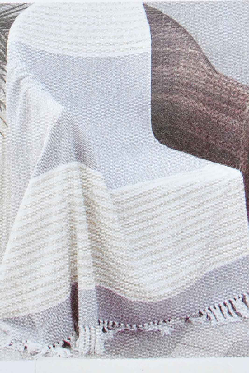 Redtag-Ivory/Blue-Twill-Stripe-Throw-With-Fringles-Throws-Home-Bedroom-