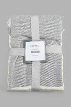 Load image into Gallery viewer, Redtag-Ivory/Blue-Twill-Stripe-Throw-With-Fringles-Throws-Home-Bedroom-