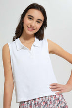 تنزيل الصورة على معرض الصور، Redtag-White-S/L-Collared-Rib-Top-Plain-Senior-Girls-9 to 14 Years