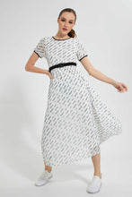 تنزيل الصورة على معرض الصور، Redtag-White-Printed-Long-Dress-With-Belt-Dresses-Women's-