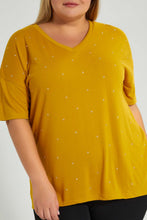 Load image into Gallery viewer, Redtag-Yellow-Allover-Studs-T-Shirt-Colour:Yellow,-Filter:Plus-Size,-LDP-T-Shirts,-New-In,-New-In-LDP,-Non-Sale,-S22B,-Section:Women-Women's-