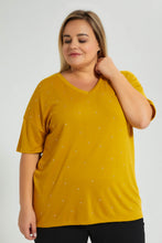 Load image into Gallery viewer, Redtag-Yellow-Allover-Studs-T-Shirt-Colour:Yellow,-Filter:Plus-Size,-LDP-T-Shirts,-New-In,-New-In-LDP,-Non-Sale,-S22B,-Section:Women-Women's-