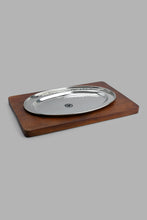 Load image into Gallery viewer, Redtag-Silver-Hammered-Tray-With-Wooden-Base-Category:Plates,-Colour:Silver,-Filter:Home-Dining,-HMW-DIN-Sew-Serveware,-New-In,-New-In-HMW-DIN,-Non-Sale,-PERIGOLD,-S22C,-Section:Homewares-Home-Dining-