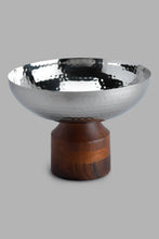 Load image into Gallery viewer, Redtag-Silver-Hammered-Bowl-With-Wooden-Stand-Category:Bowls,-Colour:Silver,-Filter:Home-Dining,-HMW-DIN-Sew-Serveware,-New-In,-New-In-HMW-DIN,-Non-Sale,-PERIGOLD,-S22C,-Section:Homewares-Home-Dining-
