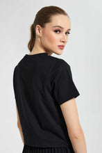 Load image into Gallery viewer, Redtag-Black-T-Shirt-With-Studs-Embellished-Women's-