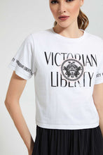 Load image into Gallery viewer, Redtag-White--T-Shirt-With-Artwork-Cropped-Tops-Women's-