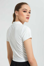 Load image into Gallery viewer, Redtag-White-Cropped-Polo-Tops-Women's-