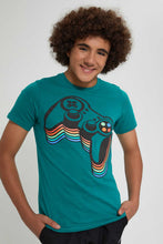 Load image into Gallery viewer, Redtag-Green-Flock-Controller-T-Shirt-All-Over-Prints-Senior-Boys-9 to 14 Years