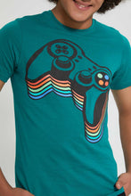 Load image into Gallery viewer, Redtag-Green-Flock-Controller-T-Shirt-All-Over-Prints-Senior-Boys-9 to 14 Years