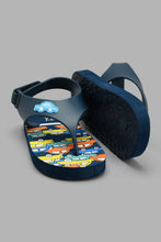 Load image into Gallery viewer, Redtag-Navy-Cars-Print-Toe-Post-With-Backstrap-Toe-Posts-Boys-3 to 5 Years