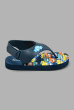 Load image into Gallery viewer, Redtag-Navy-Cars-Print-Toe-Post-With-Backstrap-Toe-Posts-Boys-3 to 5 Years