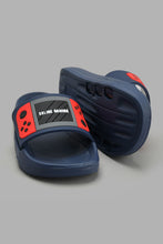 Load image into Gallery viewer, Redtag-Navy-Game-Pad-Embossed-Slide-Sliders-Boys-3 to 5 Years