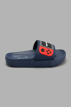Load image into Gallery viewer, Redtag-Navy-Game-Pad-Embossed-Slide-Sliders-Boys-3 to 5 Years