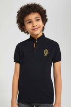 تنزيل الصورة على معرض الصور، Redtag-Black-Embroidered-Polo-Polo-Shirts-Boys-2 to 8 Years