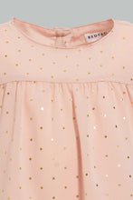 تنزيل الصورة على معرض الصور، Redtag-Gold-Foil-Print-Polka-Aop-Front-Gather-Dress-Dresses-Infant-Girls-3 to 24 Months