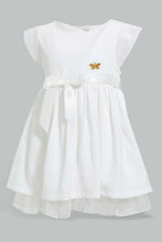 تنزيل الصورة على معرض الصور، Redtag-Ivory-Mesh-Sleeves-And-Hem-Dress-Dresses-Infant-Girls-3 to 24 Months