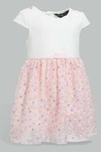 تنزيل الصورة على معرض الصور، Redtag-White-And-Pink-Flock-Printed-Mesh-Dress-Dresses-Infant-Girls-3 to 24 Months
