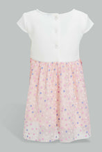 تنزيل الصورة على معرض الصور، Redtag-White-And-Pink-Flock-Printed-Mesh-Dress-Dresses-Infant-Girls-3 to 24 Months