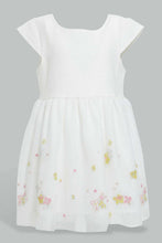 تنزيل الصورة على معرض الصور، Redtag-White-Floral-Embellished-Mesh-Detailed-Dress-Dresses-Infant-Girls-3 to 24 Months