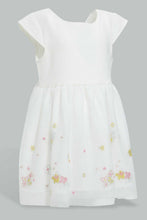 تنزيل الصورة على معرض الصور، Redtag-White-Floral-Embellished-Mesh-Detailed-Dress-Dresses-Infant-Girls-3 to 24 Months
