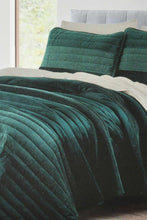 Load image into Gallery viewer, Redtag-Green-Velvet-3-Piece-Quilt-With-Gold-Lurex-
(Double-Size)-Quilts-Home-Bedroom-