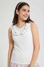 Load image into Gallery viewer, Redtag-White-Ruffled-Front-Rib-Top-Embellished-Senior-Girls-9 to 14 Years