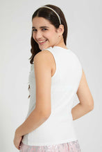 Load image into Gallery viewer, Redtag-White-Ruffled-Front-Rib-Top-Embellished-Senior-Girls-9 to 14 Years