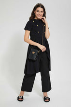 تنزيل الصورة على معرض الصور، Redtag-Black-Hi-Lo-Front-Buttons-Top-Embellished-Senior-Girls-9 to 14 Years