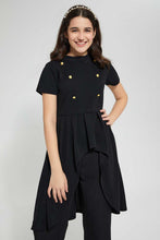تنزيل الصورة على معرض الصور، Redtag-Black-Hi-Lo-Front-Buttons-Top-Embellished-Senior-Girls-9 to 14 Years