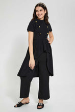تنزيل الصورة على معرض الصور، Redtag-Black-Hi-Lo-Front-Buttons-Top-Embellished-Senior-Girls-9 to 14 Years