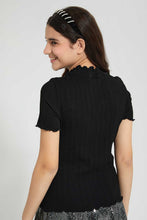 Load image into Gallery viewer, Redtag-Black-Highneck-Jacquard-Top-With-Pearls-Blouses-Senior-Girls-9 to 14 Years