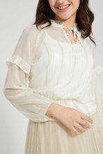 Load image into Gallery viewer, Redtag-White/Gold-Lurex-Pussy-Bow-Top-Blouses-Senior-Girls-9 to 14 Years