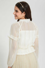 Load image into Gallery viewer, Redtag-White/Gold-Lurex-Pussy-Bow-Top-Blouses-Senior-Girls-9 to 14 Years