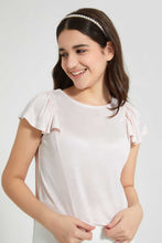 Load image into Gallery viewer, Pink Metallic Ruffled Sleeve Top